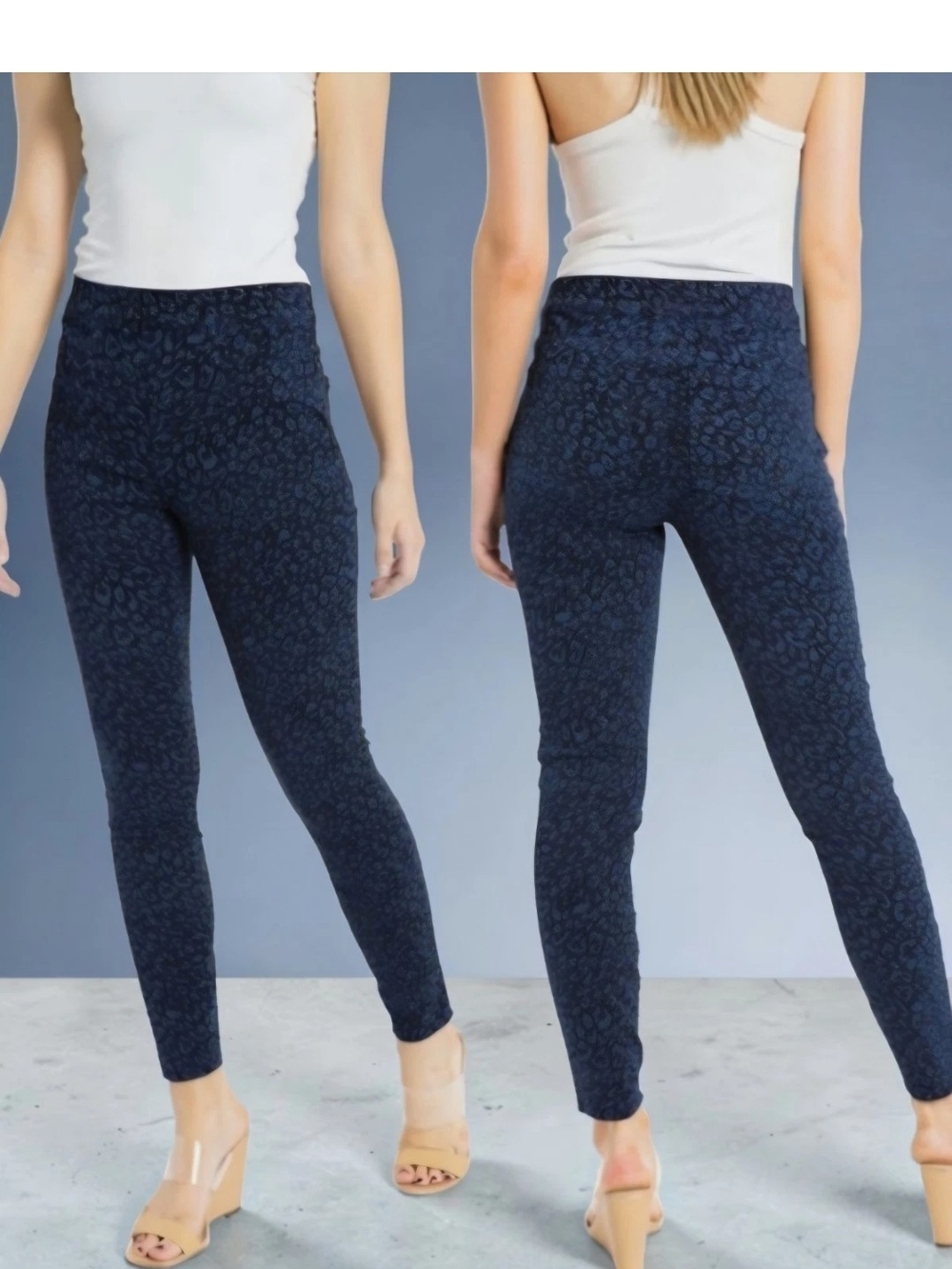 SPANX Jean-ish Pull On Denim Ankle Leggings Jeggings Indigo Leopard size Small